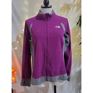 The North Face Purple Gray Full Zip Fleece Jacket Womens Size L Thumbhole Sleeve